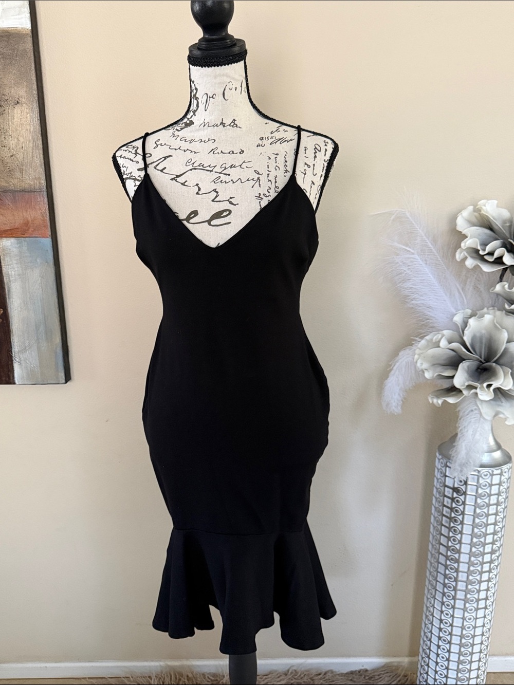 Windsor Black Slip Midi Dress with Flounce Hem